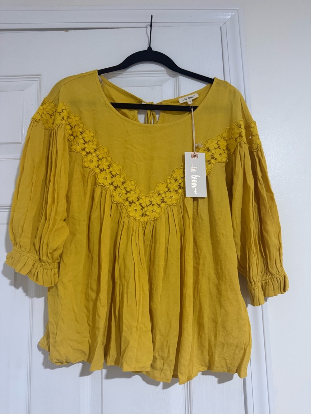 In Loom-  Yellow Floral-Trim Peasant Tunic